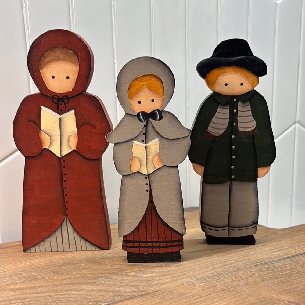 Set of 3 Handcrafted Wooden Christmas Carolers